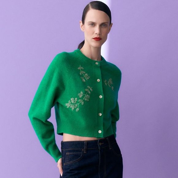 Zara Sweaters - ZARA KNIT CARDIGAN WITH BEADS